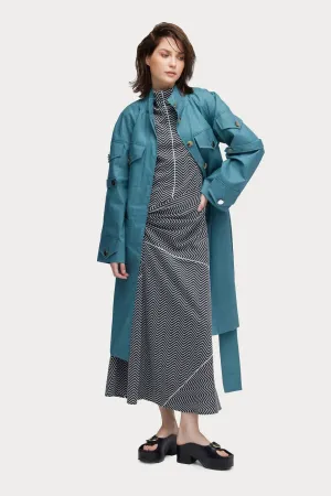 Water-Resistant Single-Breasted Trench Coat With Belt Turquoise