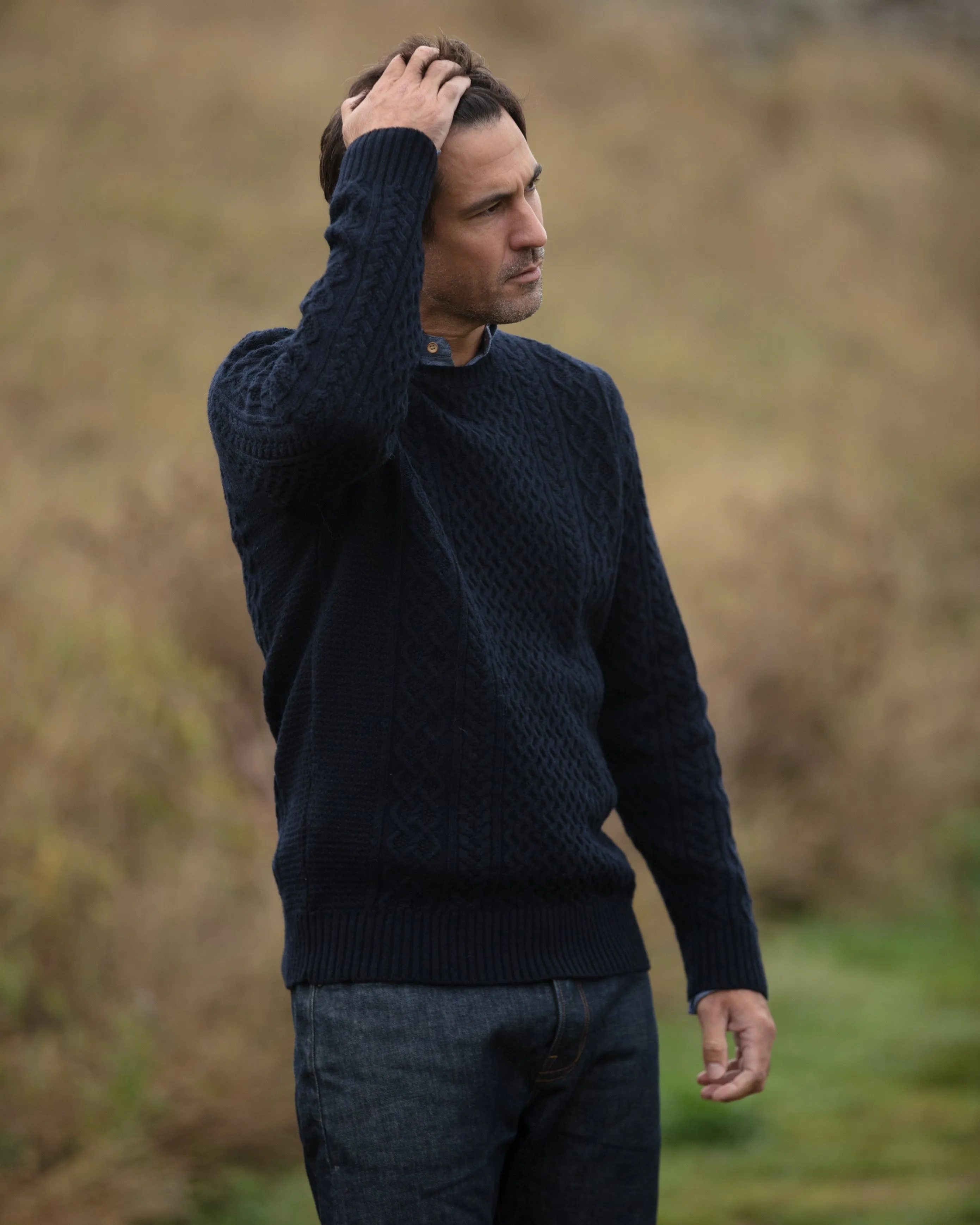 Wave Panel Crew Neck Jumper - Navy