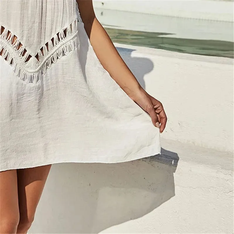 White Crochet Cover-up Bikini Dress