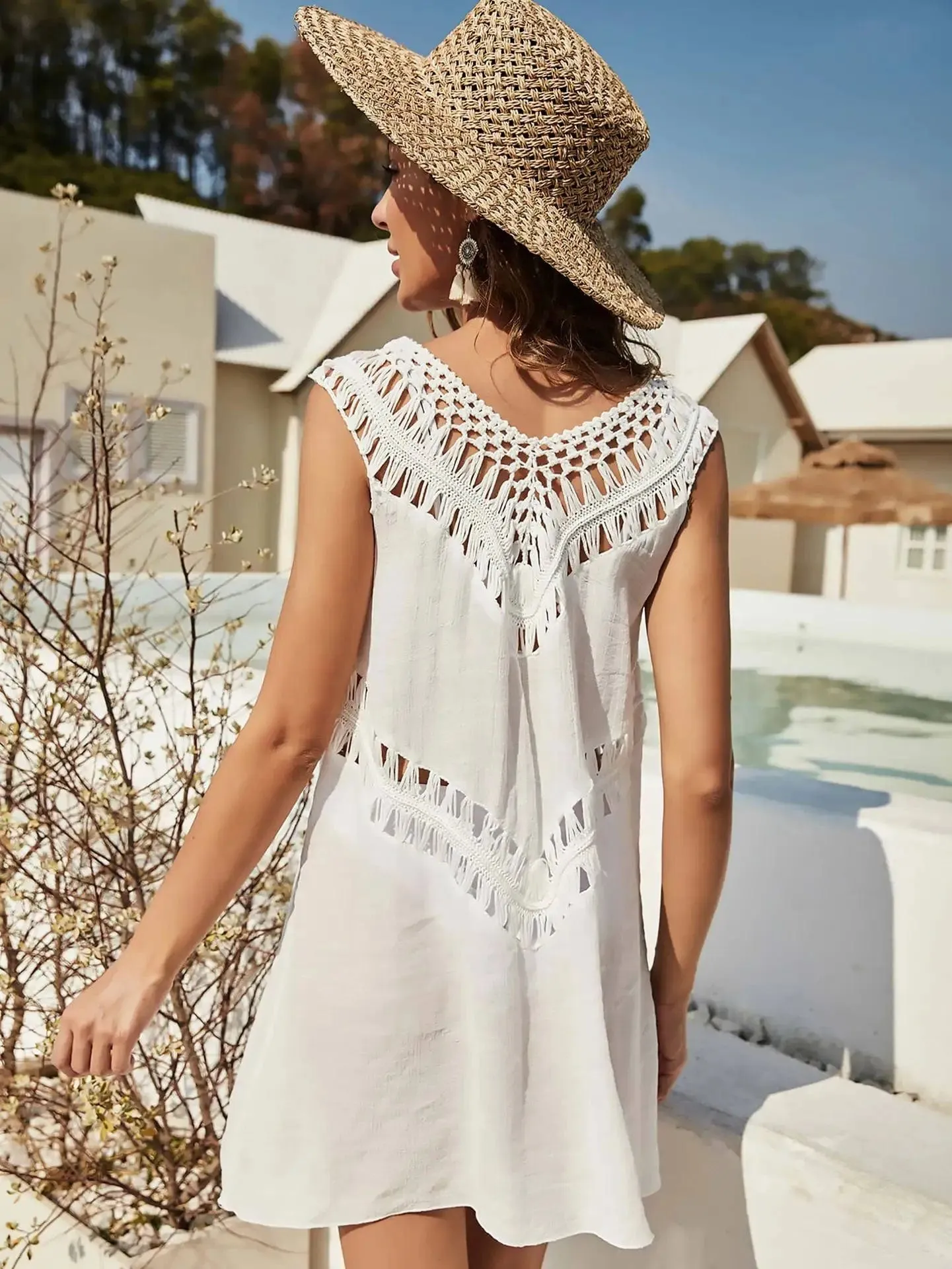 White Crochet Cover-up Bikini Dress