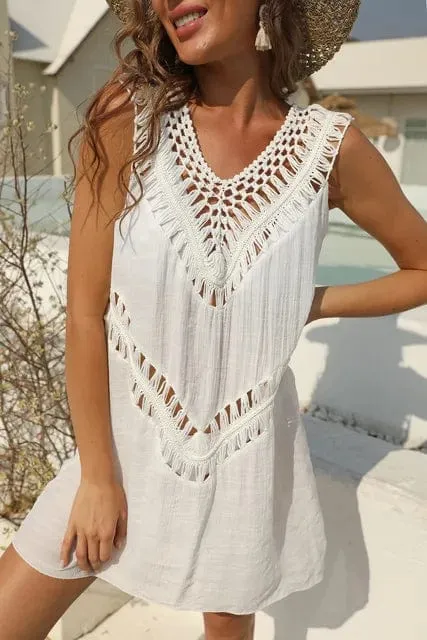 White Crochet Cover-up Bikini Dress