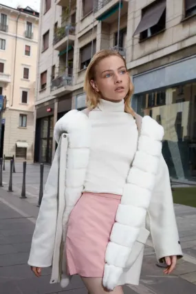 White winter coat with fur hood