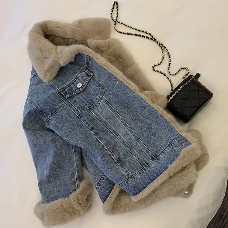 Winter Fleece Denim Jacket Women Thicken Warm Casual Plush Coats