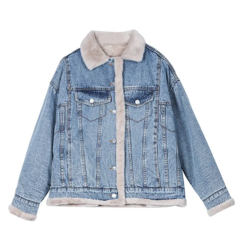 Winter Fleece Denim Jacket Women Thicken Warm Casual Plush Coats