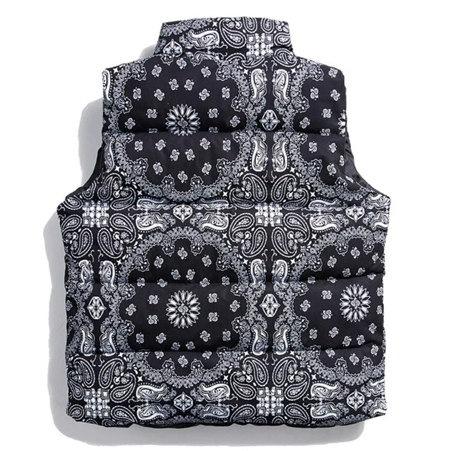 Winter Padded Vest Paisley Bandana Pattern Thick Warm Vests Fashion Streetwear Hip Hop Puffer Jackets Parkas Coats Men