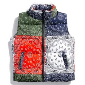 Winter Padded Vest Paisley Bandana Pattern Thick Warm Vests Fashion Streetwear Hip Hop Puffer Jackets Parkas Coats Men