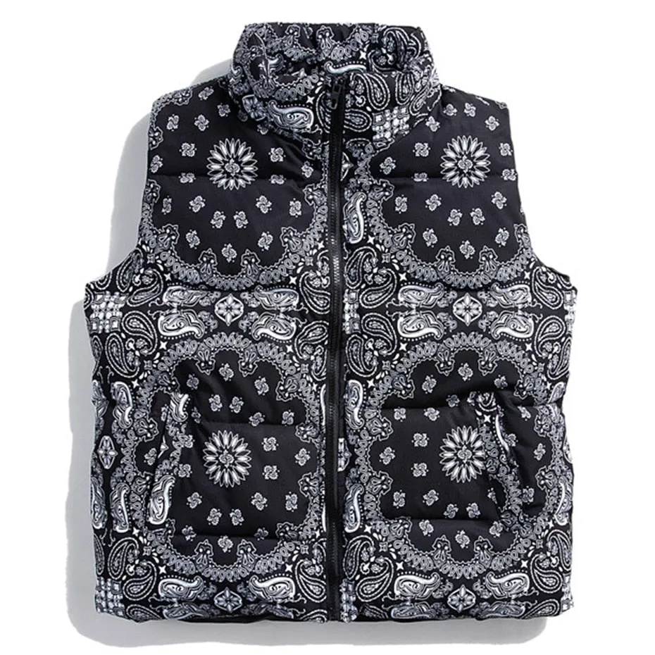 Winter Padded Vest Paisley Bandana Pattern Thick Warm Vests Fashion Streetwear Hip Hop Puffer Jackets Parkas Coats Men