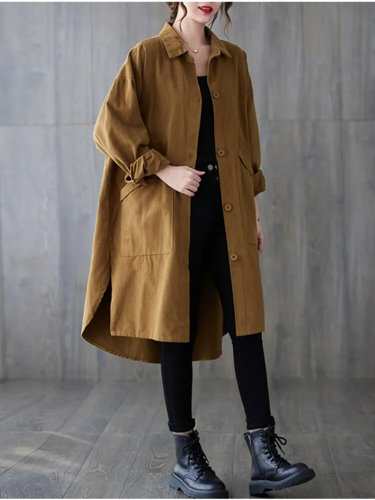 Wjczt Autumn Winter New Windbreaker Women's Lapel Medium Length Coat Fashion Commuter Women's Top Women Coats Trench Coat for Women