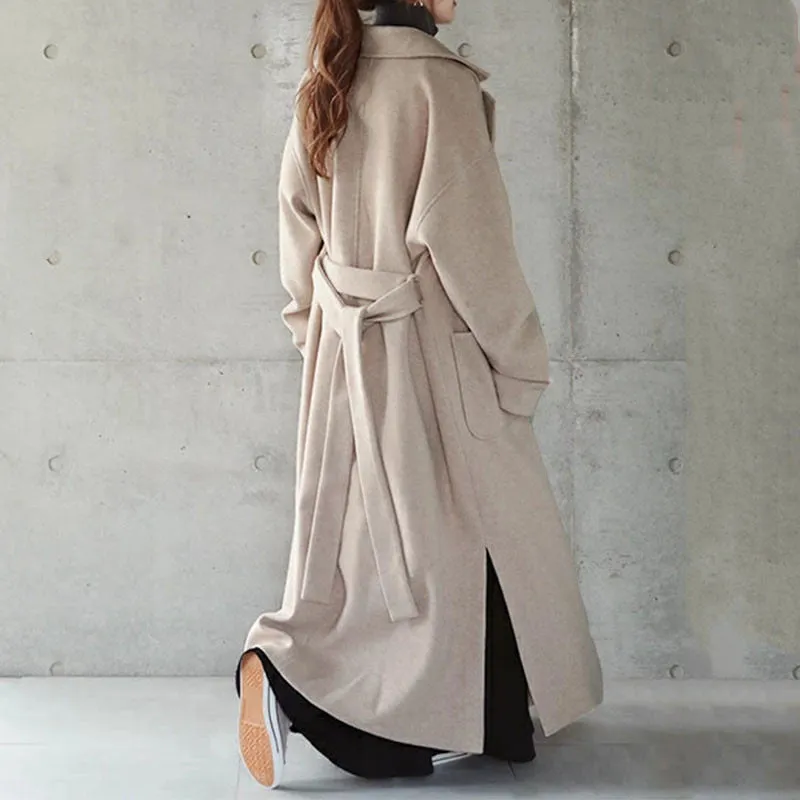 Wjczt Fall Outfits Woolen Coat Autumn New Elegant Commuter Loose Long Belt Girl Coat