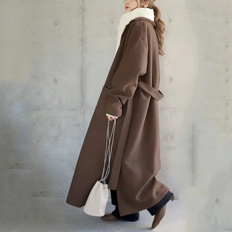 Wjczt Fall Outfits Woolen Coat Autumn New Elegant Commuter Loose Long Belt Girl Coat