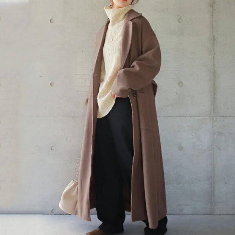 Wjczt Fall Outfits Woolen Coat Autumn New Elegant Commuter Loose Long Belt Girl Coat