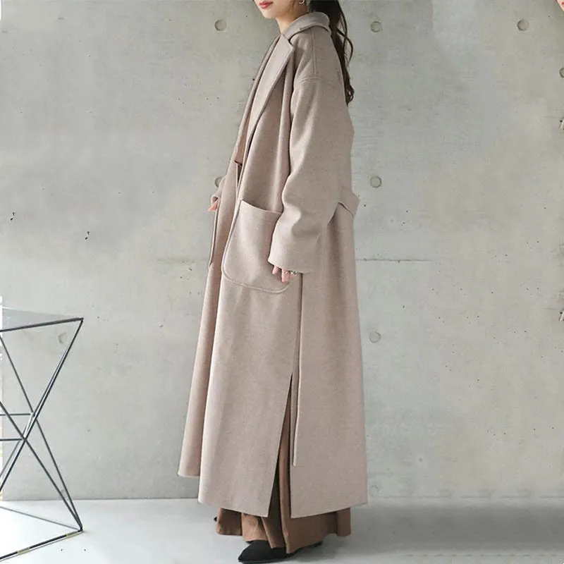 Wjczt Fall Outfits Woolen Coat Autumn New Elegant Commuter Loose Long Belt Girl Coat