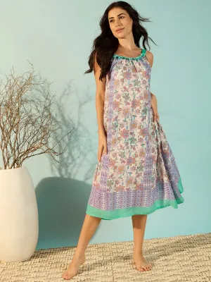 Women Soft Floral Printed Modal Negligee Dress