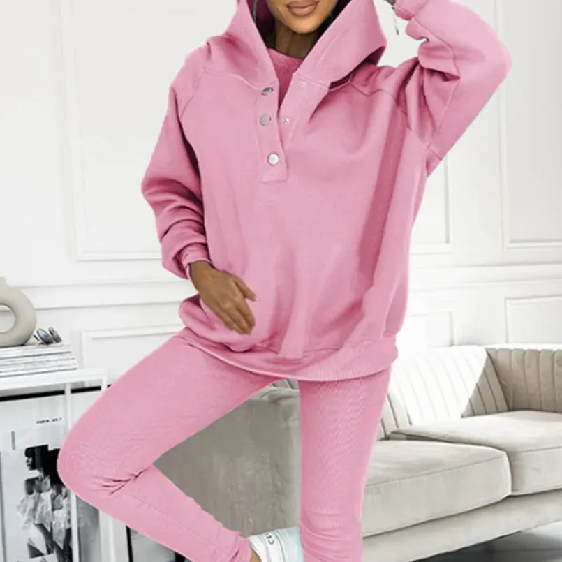 Women's 3pcs Sweatsuit, Hoodie with Pockets Sweatshirt And Tank style Tee with Slim fit Pants