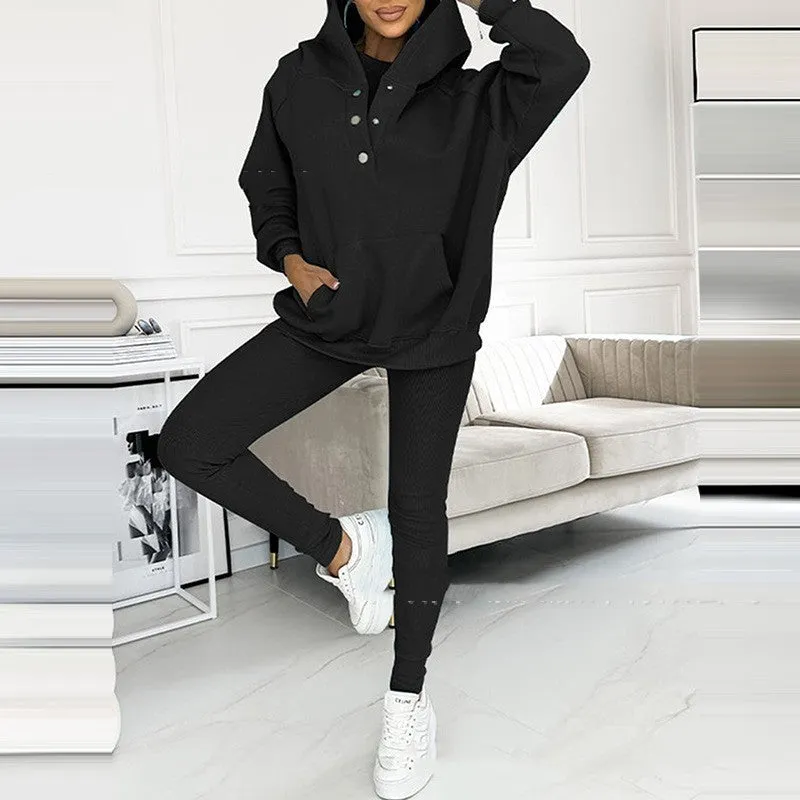 Women's 3pcs Sweatsuit, Hoodie with Pockets Sweatshirt And Tank style Tee with Slim fit Pants