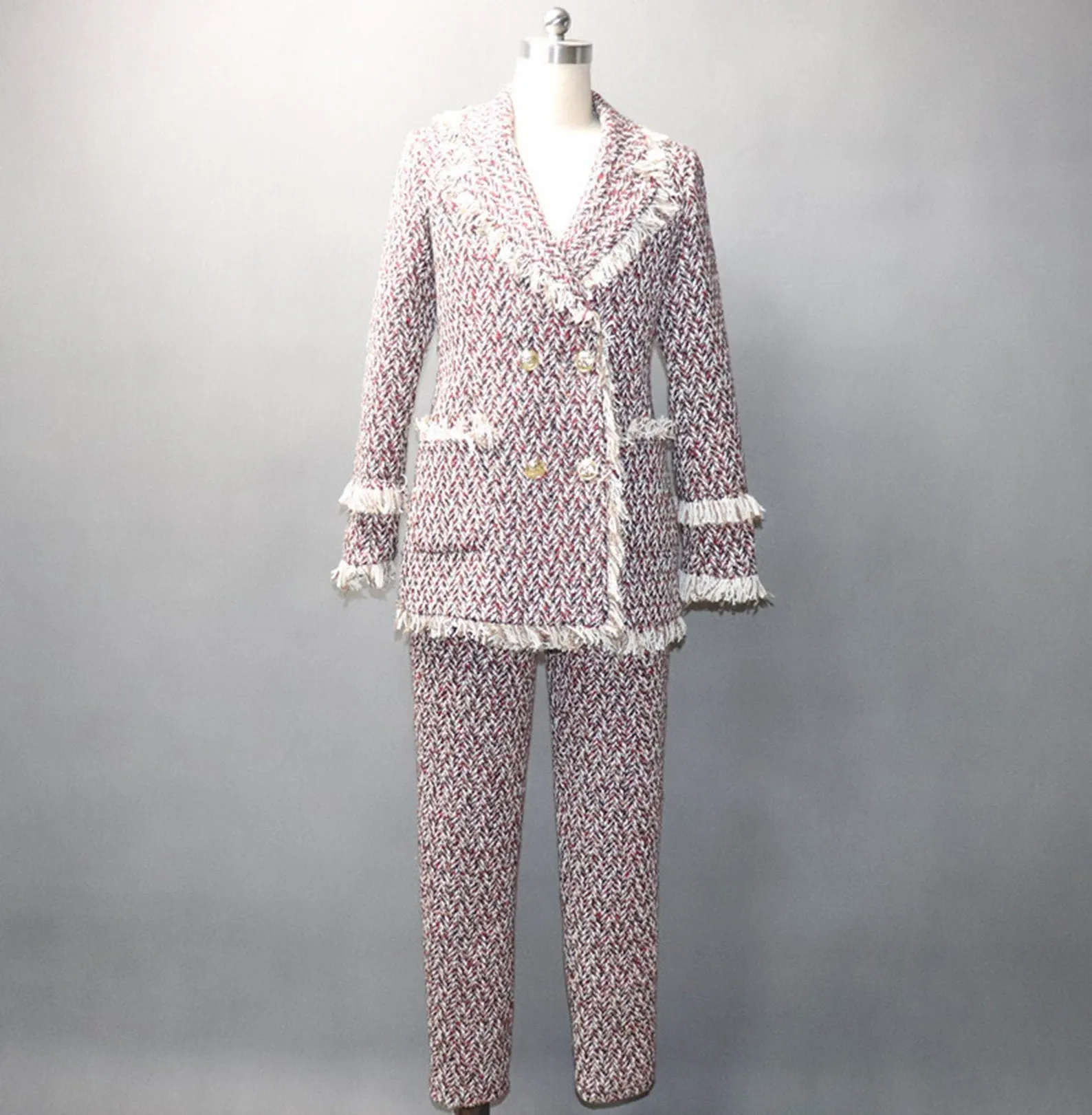 Women's Designer Inspired CUSTOM MADE Tassel Tweed Jacket Coat Blazer Trousers