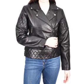 Womens Leather Biker Jackets Asymmetrical Zip Quilted Trendy Design Maeve Black