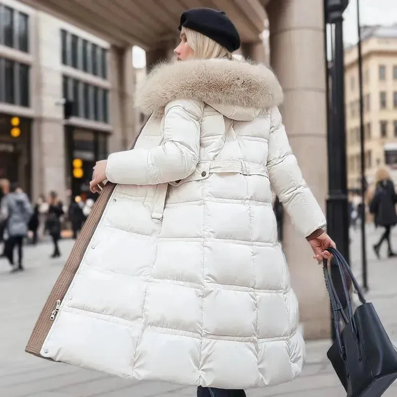 Women's Mid Length Fur Hoodie Winter Jacket Coat