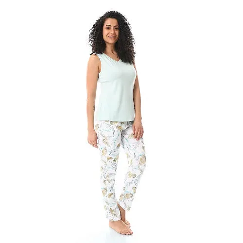 Women's Tight Summer Pajamas with Trousers & Tank Top - Mint