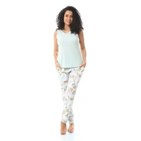 Women's Tight Summer Pajamas with Trousers & Tank Top - Mint