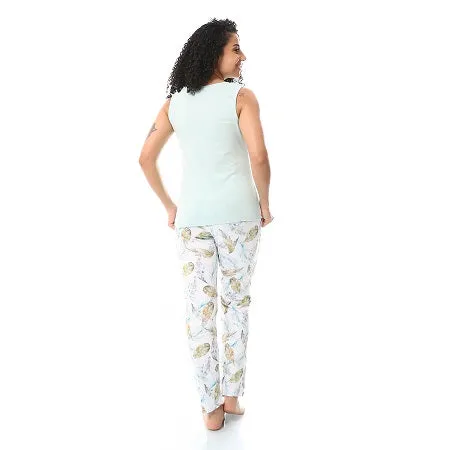 Women's Tight Summer Pajamas with Trousers & Tank Top - Mint