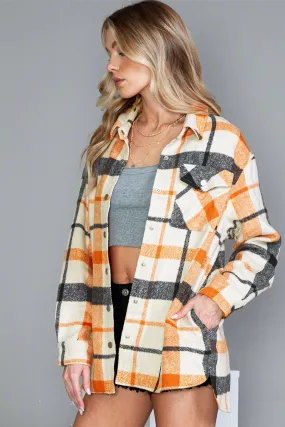 Yellow Plaid Print Turn Down Collar Buttoned Shacket